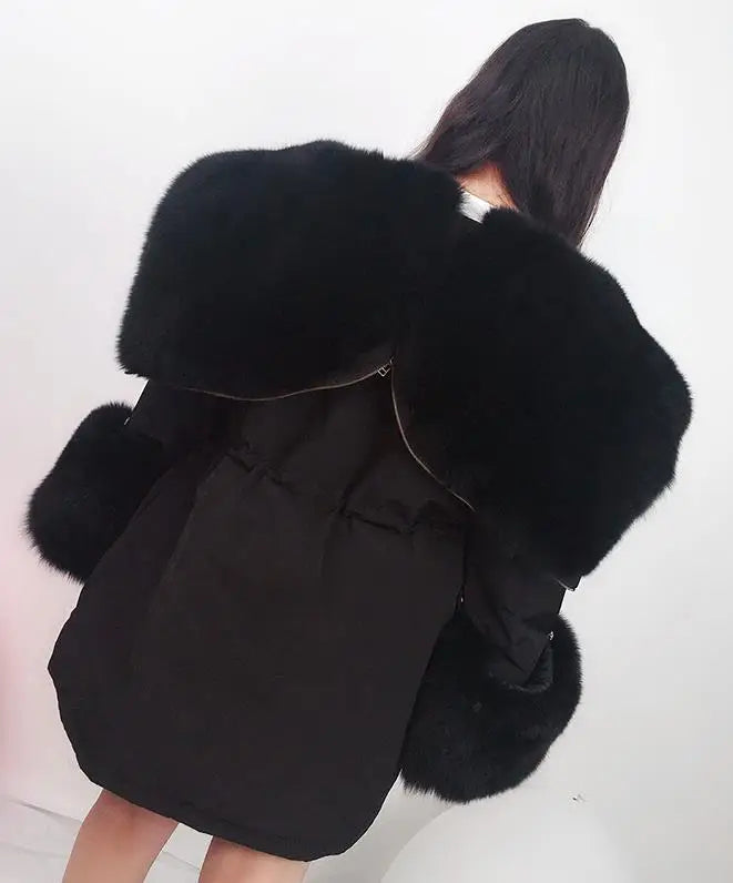2024 New Warm Waterproof Long Parka Winter Jacket Women Real Fur Coat Natural Fox Fur Collar Hood Warm Streetwear Detachable