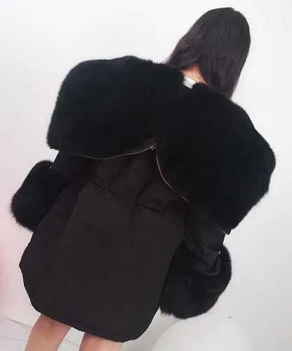 2024 New Warm Waterproof Long Parka Winter Jacket Women Real Fur Coat Natural Fox Fur Collar Hood Warm Streetwear Detachable