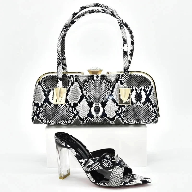 2025 Italian Shoes and Bags Set Decorated with Rhinestone Buckle Heel Women Shoes African Shoes with Matching Bags High Quality