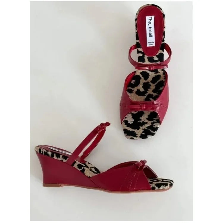 2025 Summer women's shoes temperament Slimming Lolita ins style retro bow floral wedge heeled luxury sandals  zapatillas mujer