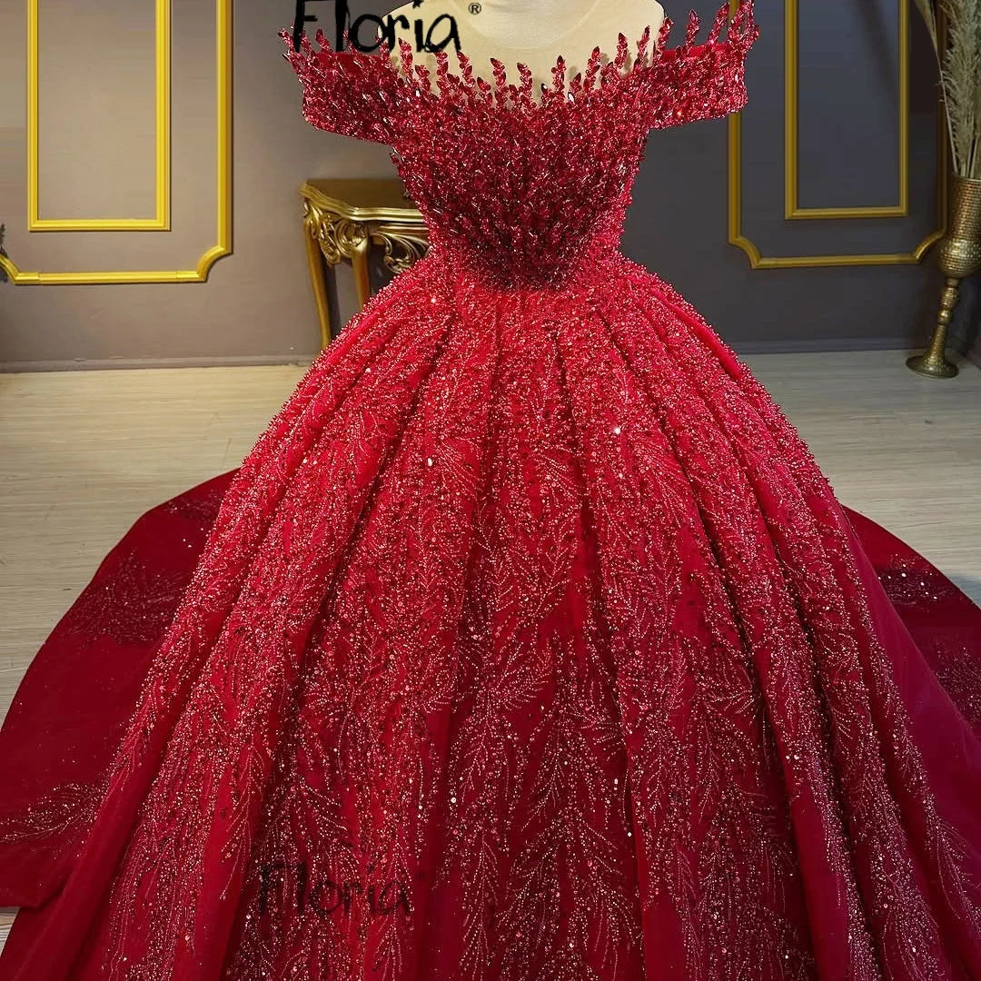 Red Elegant Sparkling Prom Dresses Customized Bridal Gowns Puffy Quinceanera Dresses 15 Ball Gown For Party Vestido De Noiva