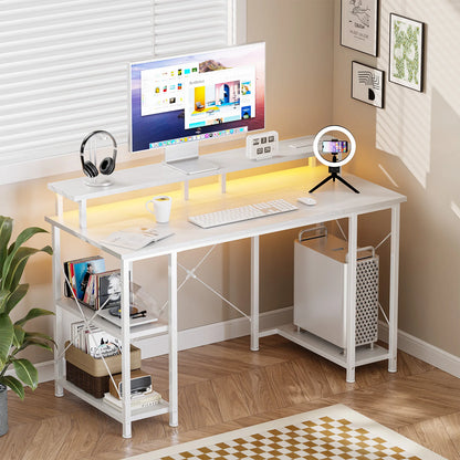 JHK 48 Inch Computer Desk with with Shelves Storage Drawers Office Wood Table with LED Lights Power Outlets Gaming Desk