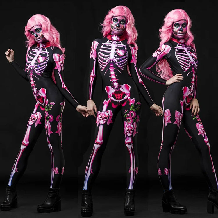 Halloween Scary Cosplay Skeleton Rose Sexy Women Devil Vampire Jumpsuit Party Carnival Scary Costume Baby Girl Day of The Dead