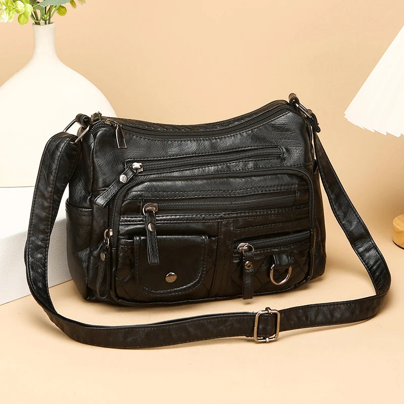 Women's Crossbody Bag, Synthetic Leather Shoulder Bag with Adjustable Shoulder Straps, Lightweight Multi Pocket Bag with Zipper