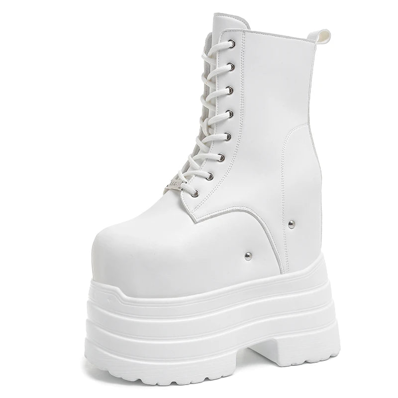 20 CM Women Platform Boots Casual Outdoor Shoes Chunky Simple Design Ankle Boots Cool Nightclub Party Cosplay Shoes