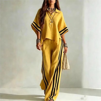 2026 New Autumn Summer Women's Short-sleeved Shirts And Loose Trousers Two-piece Suit Casual Simple White Suits Women Clothing