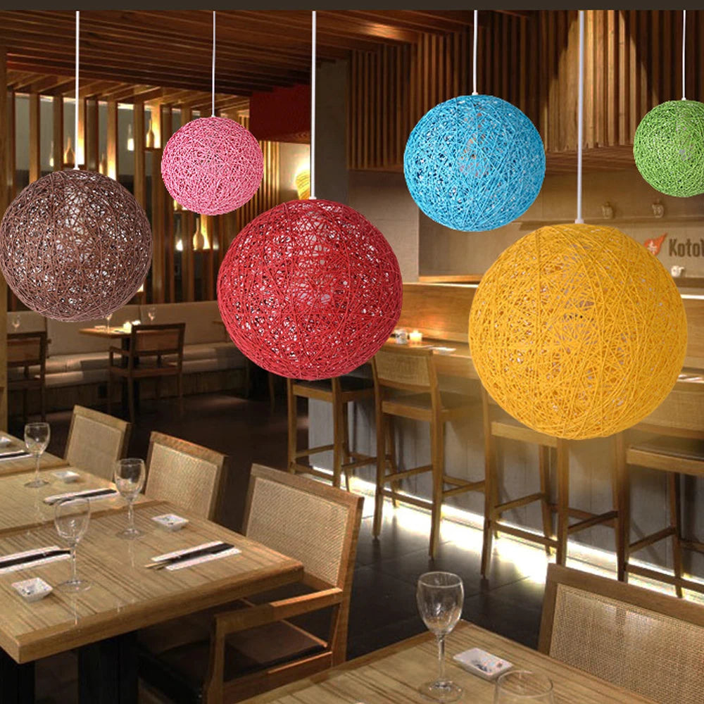 Nordic Hand-woven Rattan Pendant Lights Ceiling Chandelier Modern Hanging Lamps Restaurant Living Room Kitchen Lighting Fixtures