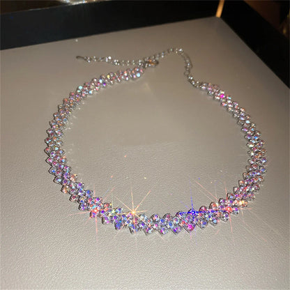 FYUAN Fashion Red Green Blue Colourful Rhinestone Choker Necklaces for Women Geometric Crystal Necklaces Party Weddings Jewelry