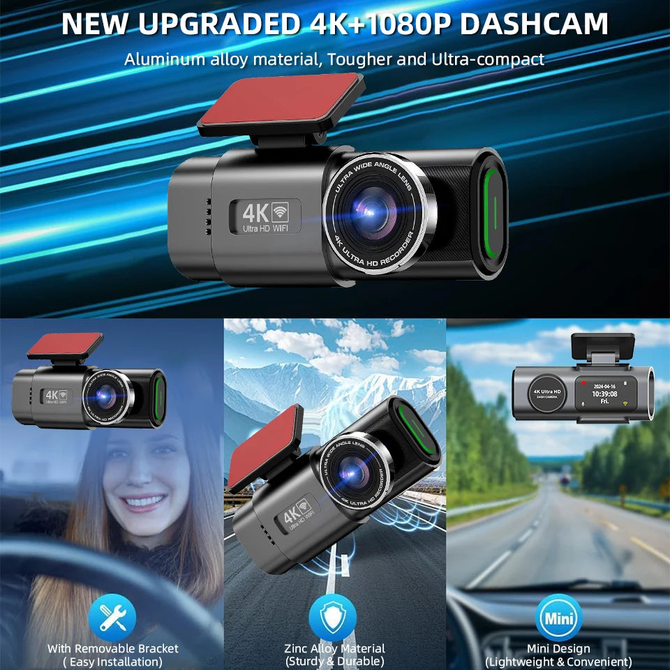 YanAbode 4K Car Dash Cam WiFi GPS Support Optional Rearview Camera Wide Angle Night Vision Car Video Recorder DVR