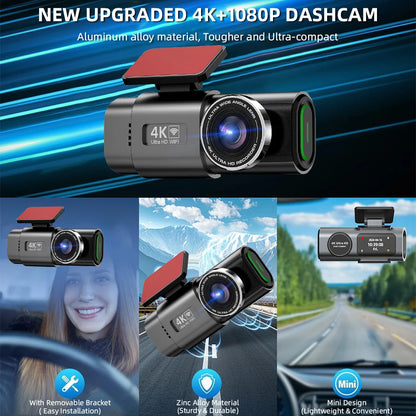 YanAbode 4K Car Dash Cam WiFi GPS Support Optional Rearview Camera Wide Angle Night Vision Car Video Recorder DVR