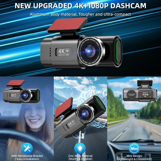 YanAbode 4K Car Dash Cam WiFi GPS Support Optional Rearview Camera Wide Angle Night Vision Car Video Recorder DVR