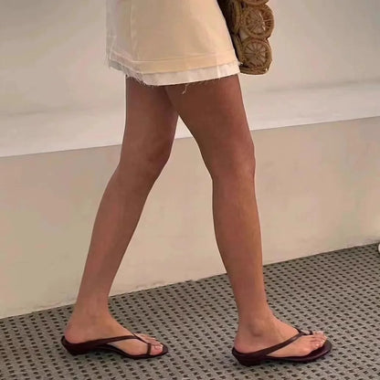Women's Minimalist Thin Strap Sandals 2026 New Summer Flip Flops Elegant Clip Toe Flat Slides Casual Beach Shoes for Ladies