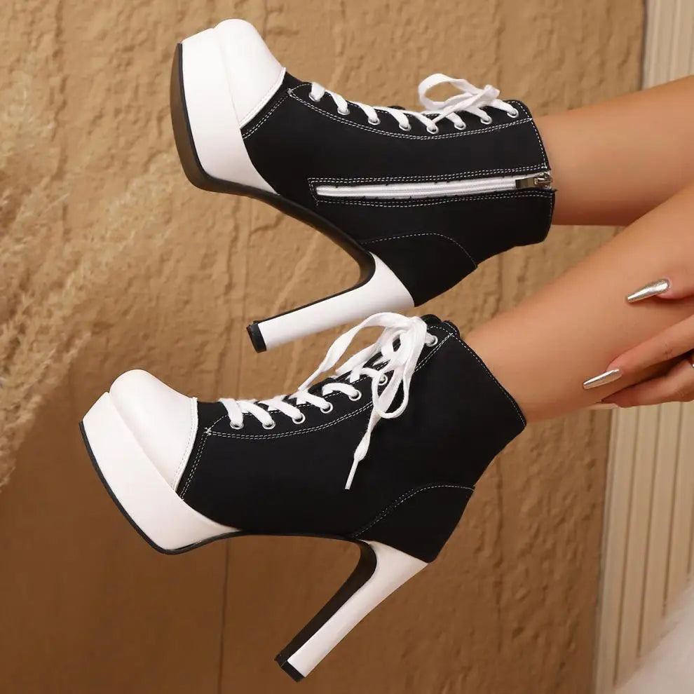 Luxury Designer Women Boots Fashion High-top Canvas Shoes Side Zip High-heel Ankle Boots Casual Platform High-heeled Boots Botas