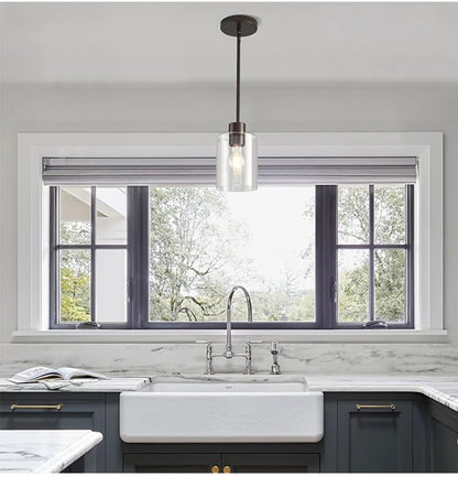 Modern Industrial Pendant Lamp Glass Hanging Adjustable Height Kitchen Dining Room Bedroom Bedside Bathroom Decor Lights