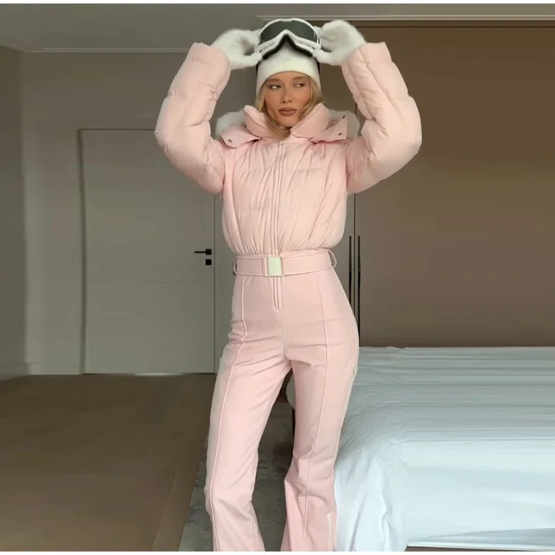 Fashion Women's Skiwear Jumpsuit Waterproof Design Long Sleeve Slim Female Jumpsuits 2026 Winter Outdoor Thicken Lady Suits