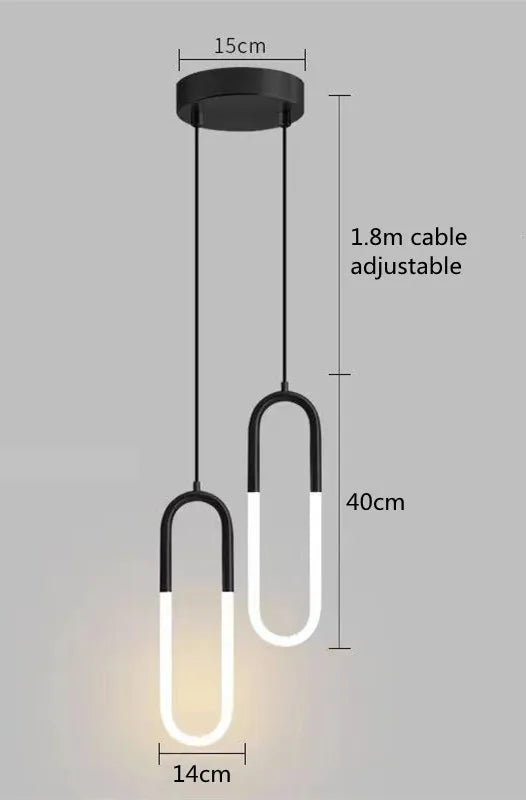Brass U-shaped tube LED pendant lights Bedroom Bedside Long-line hanging lamp Kitchen Island Dining table Home Decor Luminaires