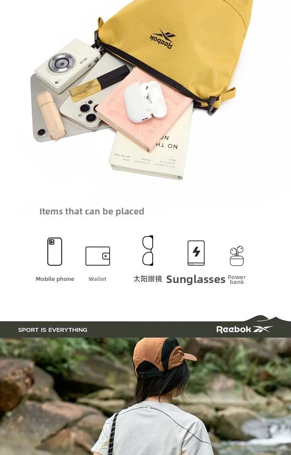 REEBOK Korean Outdoor Lightweight Crossbody Shoulder Bags Women Men Casual Small Messenger Sling Bags Lady Phone Bucket Bag