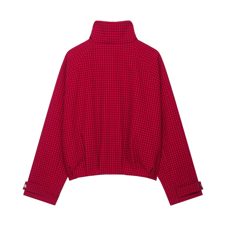 Autumn Fashion Plaid Bomber Jacket Women's Jacket Crop Oversized Long Sleeve Top Casual Zipper Outerwears Outdoor Coats