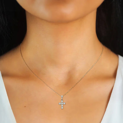 Cross Necklace Pendant Moissanite Diamond 925 Silver Woman Accessories Friendship Gift Catholic Christian Fine Jewelry