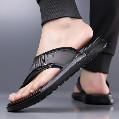 New Trend Men's Flip Flops Leather Beach Sandals Quick Dry Water Shoes Non Slip Summer Slippers Outdoor Slides Walking Sandalias