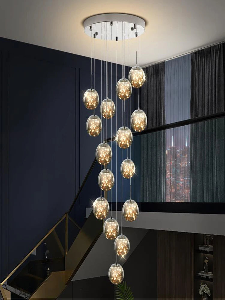 Modern LED Chandelier Glass Ball Dimmable Pendant Lamp for Staircase Living Room Home Decor Suspension Lighting Design Lusters