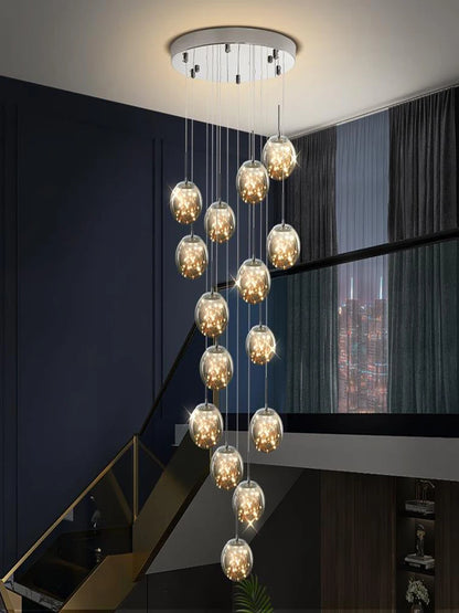 Modern LED Chandelier Glass Ball Dimmable Pendant Lamp for Staircase Living Room Home Decor Suspension Lighting Design Lusters