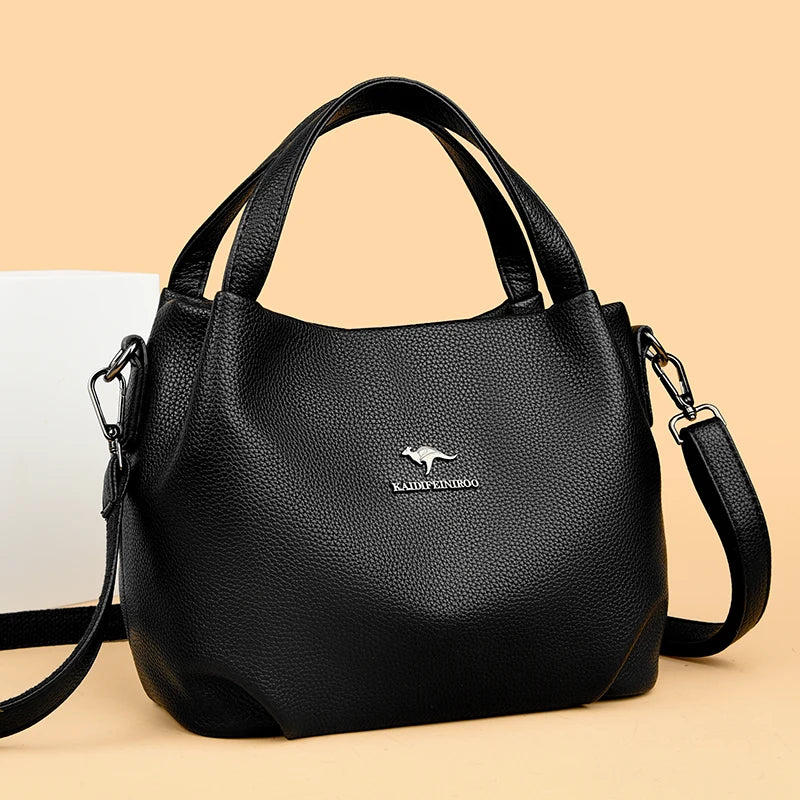 Genuine Soft PU Leather Handbags for Women Vintage Shoulder Tote Bag Luxury Designer Ladies Large Capacity Purse Bags Sac A Main