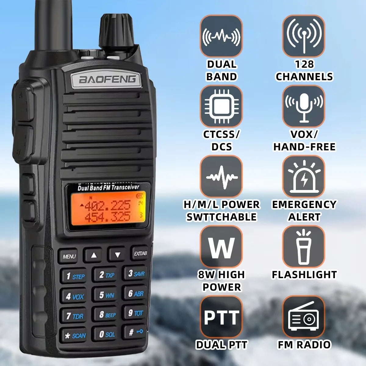 Baofeng UV-82 Walkie-Talkie 5W/8W FM Dual Standby Long Battery Life Outdoor Self-Driving Civil Hand-Held Walkie-Talkie