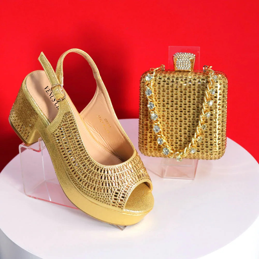 High Heels 2024 Women's Purple Luxury Designer Split Square Toe Rhinestone Wedding Shoes and Wedding Set