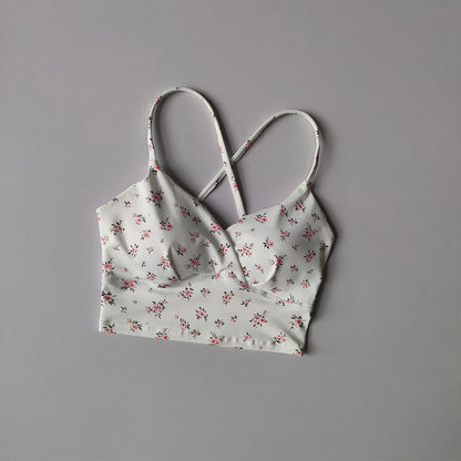Printed Yoga Tank Top for Women with Chest Pad Fixed Cup Beautiful Back Sports Underwear Running Fitness Outfit Outdoor Strap