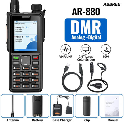 ABBREE AR-880 DMR Digital Walkie Talkie 10W Waterproof Ultral Thin SMS Long Range Dual Mode Analog Dual Band AES256 Ham Radio