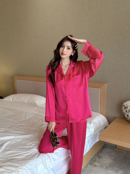 Women's New Arrival Silk-Feel Ice-Silk Lightweight Long-Sleeve Pajama Set Two-Piece Comfortable Homewear Suit