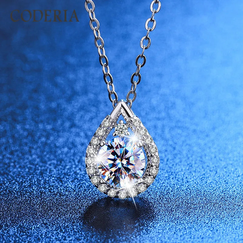 14K White Gold Plated Sterling Silver Moissanite Drop Necklace Pendant 1.0 Carat Diamond Necklace Jewelry for Women Girls