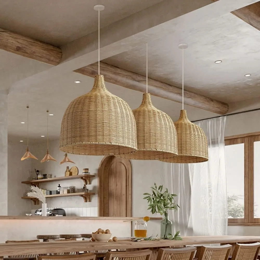 JOYINLED 26/30/35/45cm Natural Bamboo Handmade Pendant Lights Boho Rustic Ceiling Pendant Lamp Farmhouse Southeast Asian E26 E27