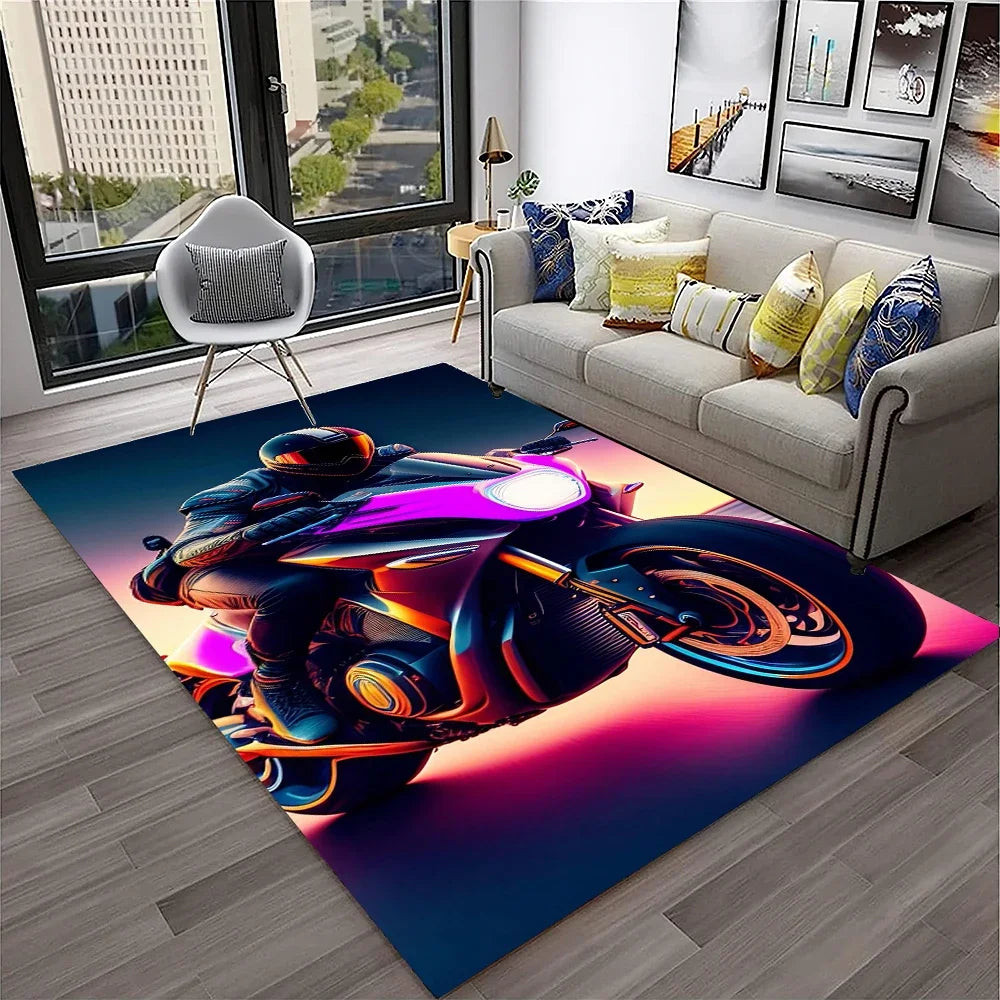 Off Road Motorcycle Racing Moto Carpet Rug for Home Living Room Bedroom Sofa Doormat Decor,Kid Play Area Rug Non-slip Floor Mat