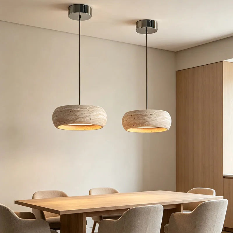 7.8in Modern Pendant Light Adjustable Pendant Lights With Yellow Travertine Lampshade LED 18W 3 Color Dining Room Bedroom