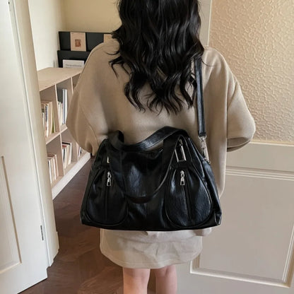 Rivet Punk Large Capacity Handbags Top Quality Sturdy Soft Leather Casual Tote Bag Shoulder Crossbody Bags Daily Commute Travel