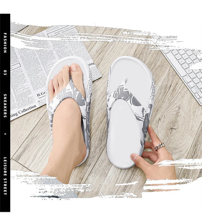 Printed male and female couples large size EVA high elastic flip-flops thick-soled lightweight slippers for outdoor beach shoes