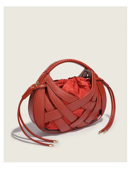Fashion Woven Hollow Women Handbags Luxury Designer Ladies Shoulder Messenger Bag Small Totes Tassel Lady Composite Bag Burgundy