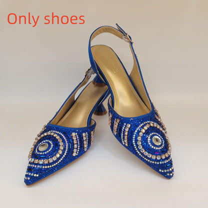 New Elegant Nigerian Women’s Gold Colour Heeled Shoes With Match Rhinestone Handbag Set Italian Design for Parties