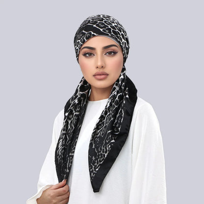 Women Printed Satin Silk Instant Hijab Scarf Stretch Muslim cotton viscose Turban Ramadan Hats Lady Bandana Caps Underscarf Eid