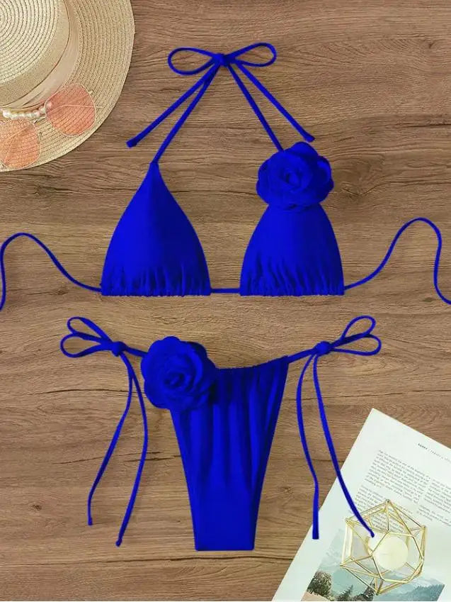 2026 S-L Sexy 3D Flowers Halter Strappy Bikini Women Swimwear Female Swimsuit Two-pieces Bikini Set Bather Bathing Suit Swim