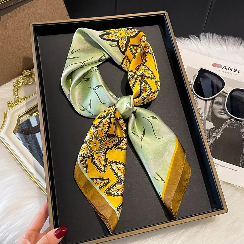 2025 Korean Satin Silk Scarf 70cm Square Women Fashion Shawl Wrap Neckerchief New Elegant