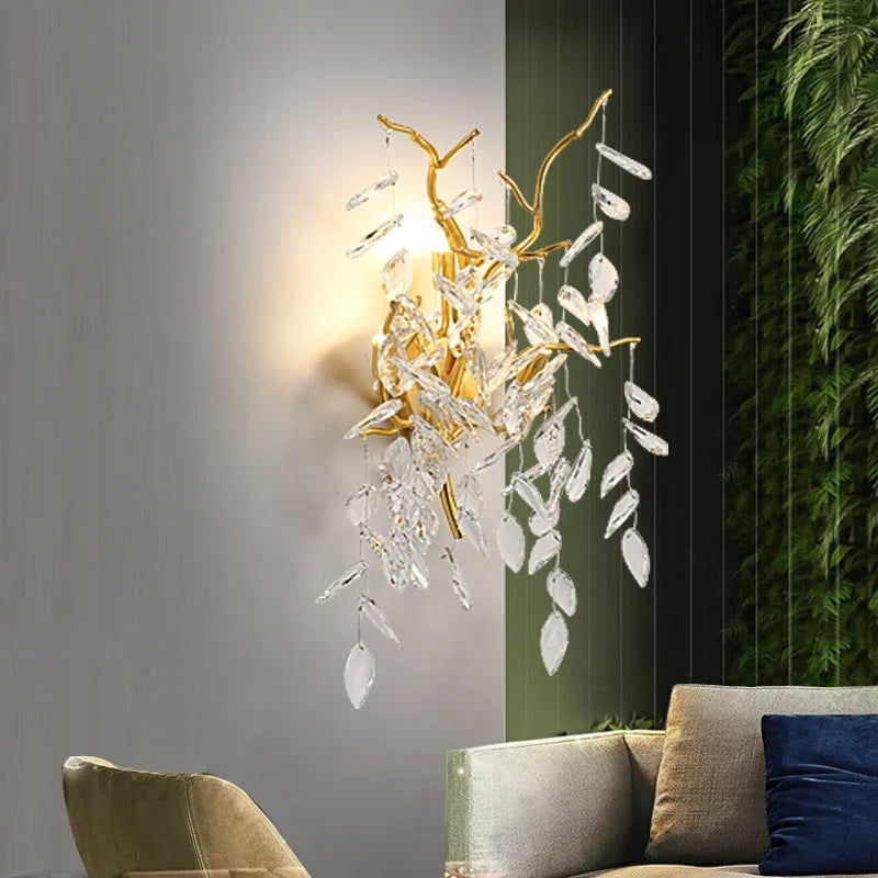 Modern Dining Room Branch Pendant Lights Lustre Crystal Led Hanging Lamp Post Luxury G9 Suspend Lamp Gold Droplight Fixtures