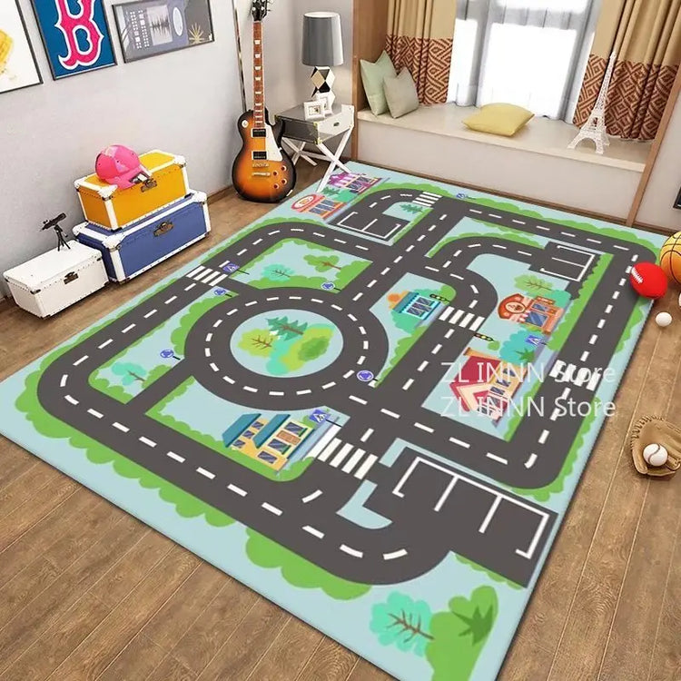 Thickened Flannel Carpet Living Room Children's Bedroom Decoration Floor Rug Cartoon Road Play Mat Soft Tatami Carpets Non-slip
