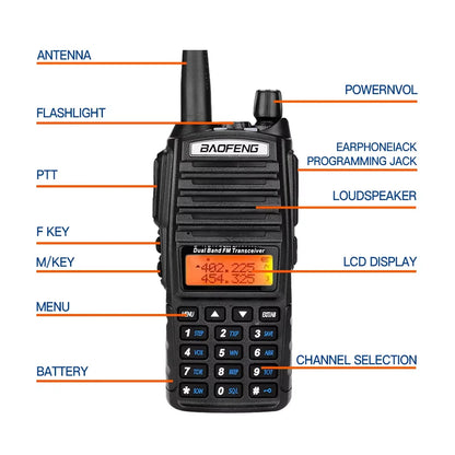 Baofeng UV-82 Walkie-Talkie 5W/8W FM Dual Standby Long Battery Life Outdoor Self-Driving Civil Hand-Held Walkie-Talkie
