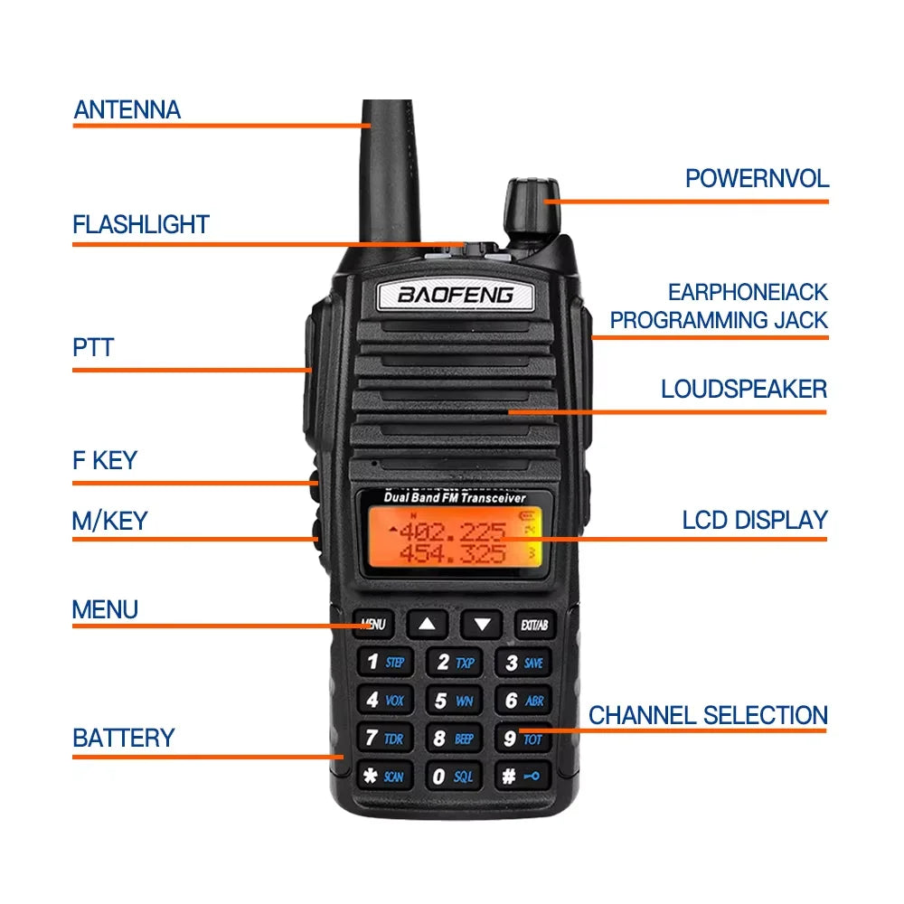 Baofeng UV-82 Walkie-Talkie 5W/8W FM Dual Standby Long Battery Life Outdoor Self-Driving Civil Hand-Held Walkie-Talkie