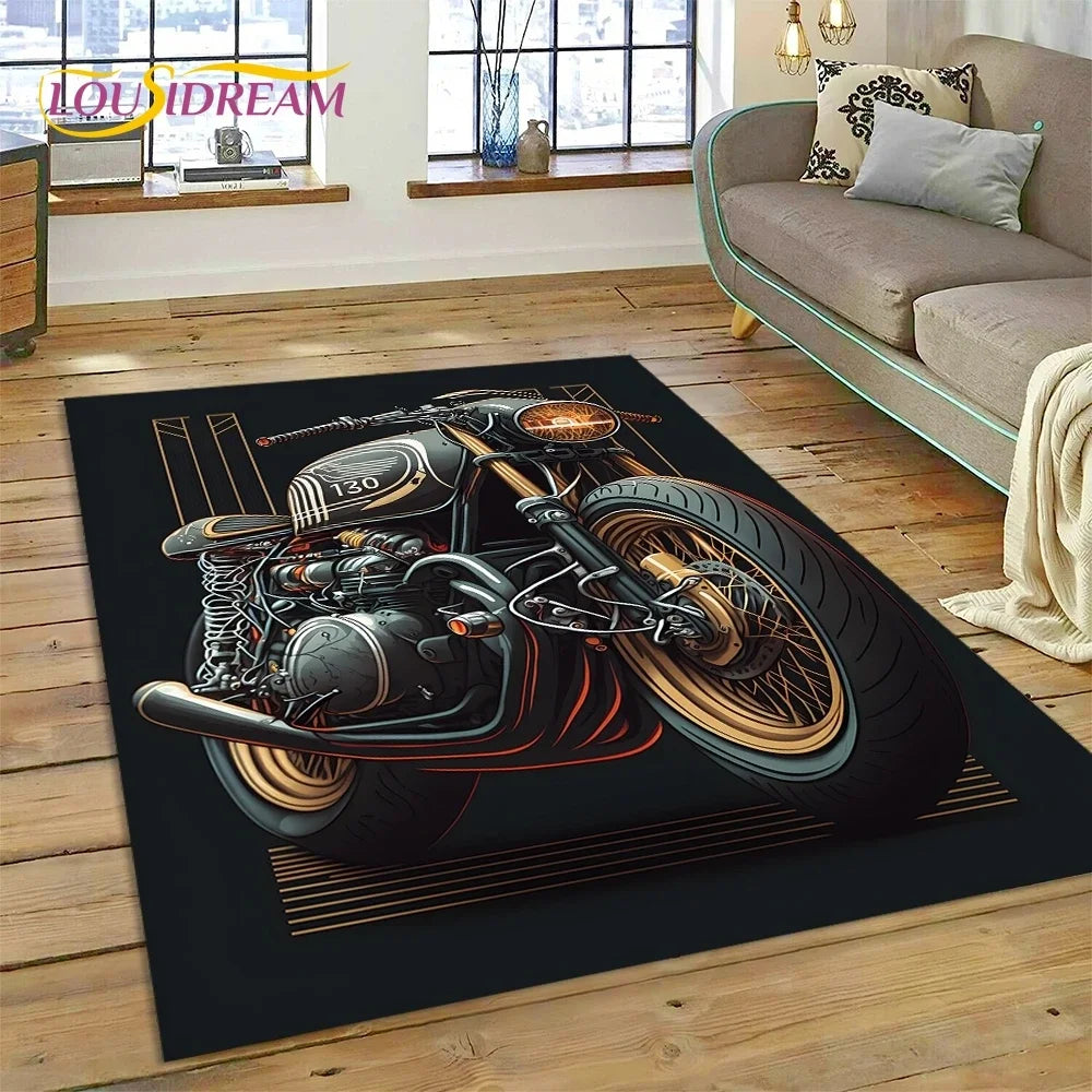 Motocross Modern retro Motorcycle Carpet Rug for Bedroom Living Room Home Sofa Decoration,Children Game Large Decor Floor Mat