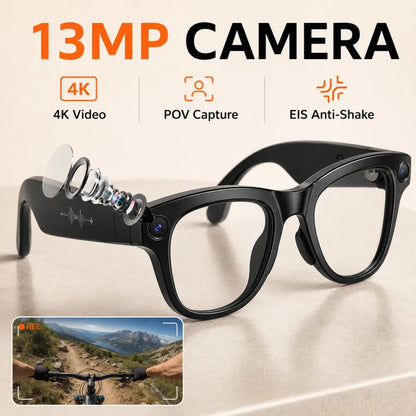 New AI Smart Glasses 13MP HD Camera 1200P Video  Multiple Languages Translation WiFi Sunglasses Bluetooth Call Music Men Women