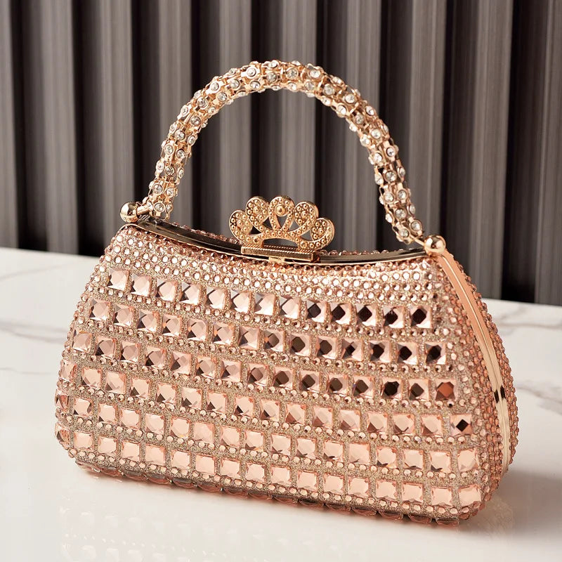 Silver Woman Bag Shine Bling Crown Hasp Diamond Shoulder Bag Crossbody Luxury Designers Rivet Clutch Party Evening Sparkly Purse